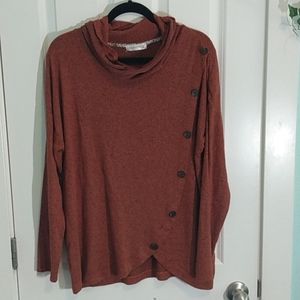 RETROLOGY Orange Asymmetrical Faux Button Pullover Sweater Women LG